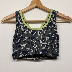Soulcycle Green Camo Print Sports Bra XS